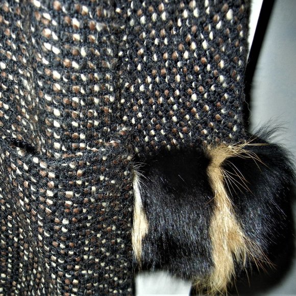 YELL Tweed Wool Button-Up Jacket Alpaca Fur Cuffs Size 6 HEAVY NO BUNDLING - Picture 7 of 12